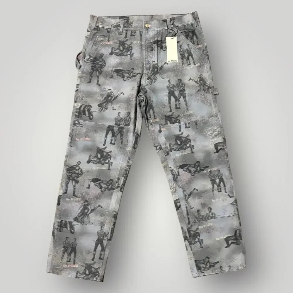 le PÈRE Painter's Trouser 34 x 30 Tap Out Ink Wrestling AOP Graphic Jeans NWT